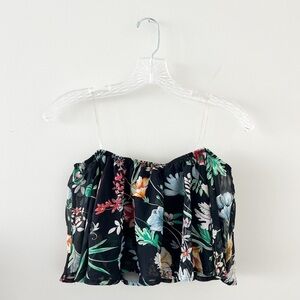 Revamped Black Floral Tropical Off the Shoulder Crop Top Size S Vacation Resort
